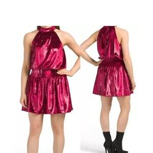RAMY BROOK Mini Dress Deep Red Velvet ELLIN  Halter Neck Size M Holidays Party